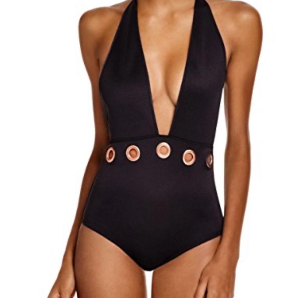 Clover Canyon Black Halter One-Piece Swimsuit - Medium